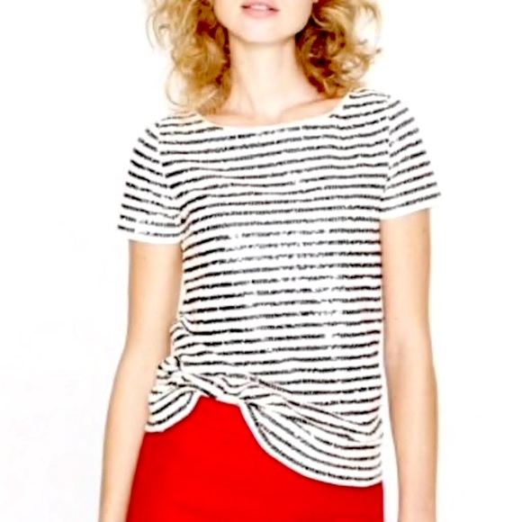J.CREW Sequin Stripe Top EUC Sz Small Blk Ivory - Picture 8 of 11